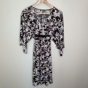 Blu Heaven Nordstrom Midi Pullover Dress Brown & White Floral Large
